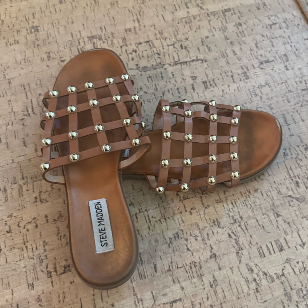 Steve Madden ‘Beil’ Slide Sandals - Size 8 - Cognac / Camel